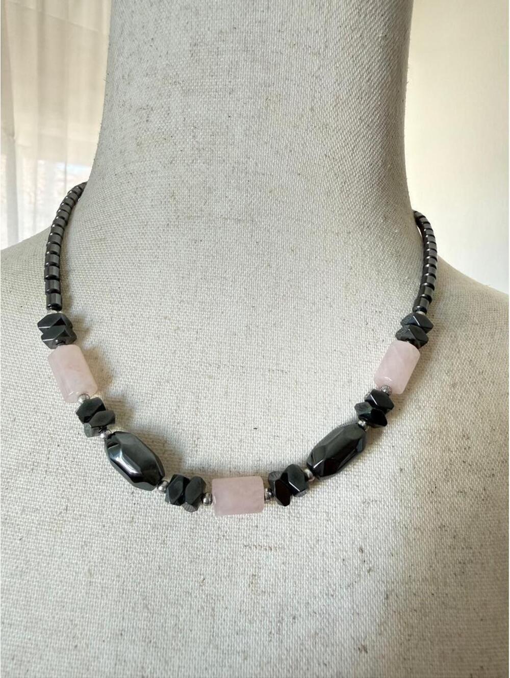 Hematite & Rose Quartz Beaded Necklace
